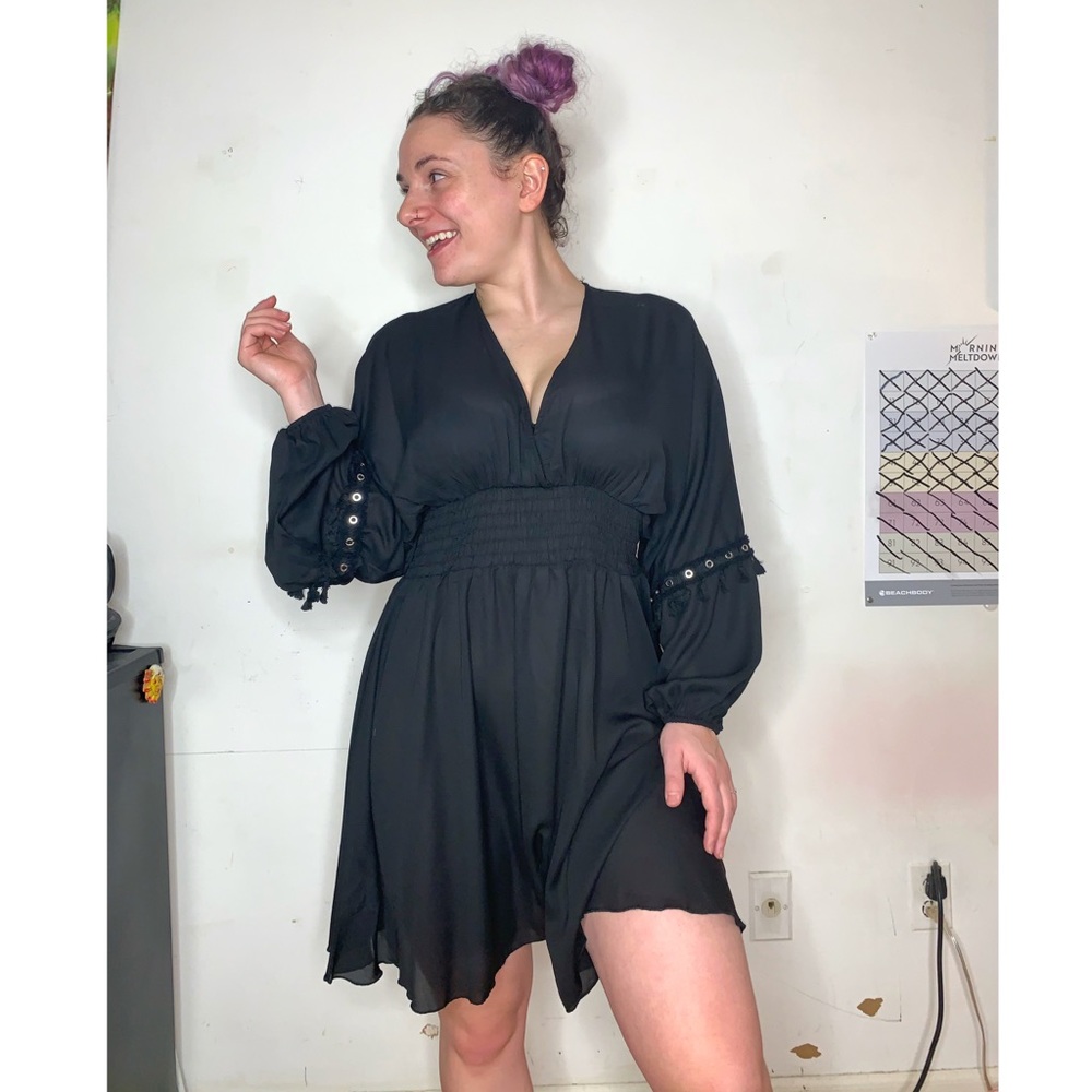 Black Waist Plunging Dress